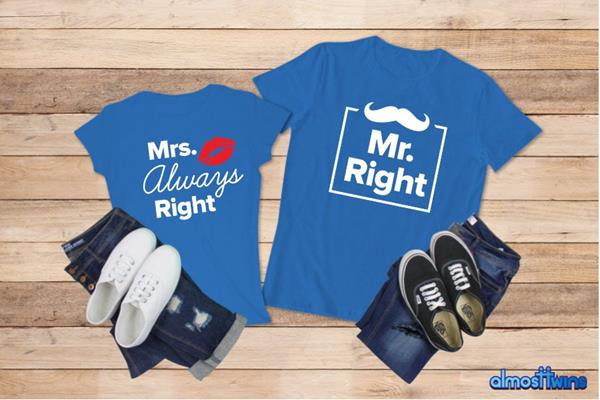 Couples-Mr.-Right-Mrs.-Always-Right-Matching-couple-Tshirts-Custom-shirts-For-Engagement-Anniversary-Valentines-Day-2 » Cool Gifts for You - Mfamilygift